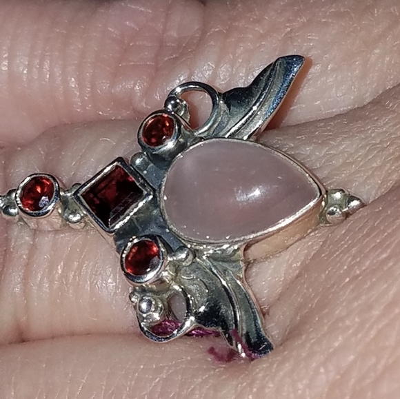 Sterling Silver Rose quartz Garnet Angel wing Ring size 7.5 - Picture 6 of 6